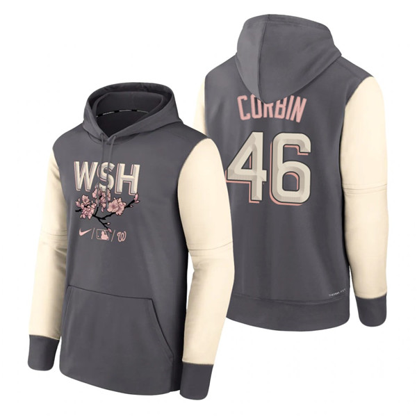 Men's Washington Nationals #46 Patrick Corbin 2022 Gray City Connect Cherry Blossom Print Hoodie